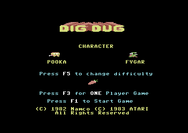Dig Dug title screen for Commodore 64